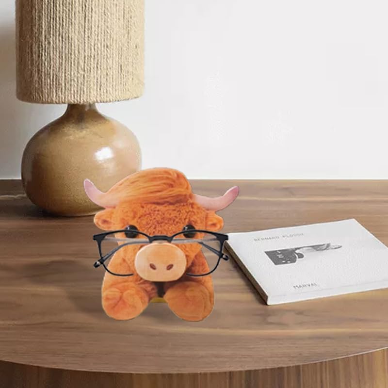 HyeeArt حامل نظارات حيوانات خشبي ، نيوسوكي - حامل نظارات لطيف من خشب الصنوبر الصلب ، حامل عرض نظارات شمسية ، هدية إبداعية من نيوسوكي لحامل النظارات للمكتب (بقرة مرتفعات مزهرة) (بقرة مرتفعات-1) - Image 5